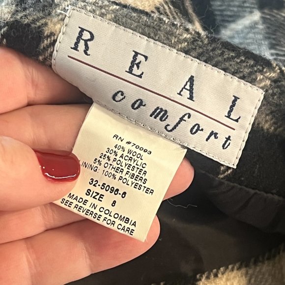 REAL COMFORT:black, bone, grey plaid wool blend wrap skirt - Picture 5 of 5